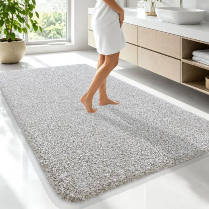 OLANLY Microfiber Bathroom Rugs 70x46, Quick Dry Bath Mat, Greige and White