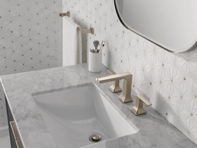 Delta Velum Brushed Nickel Bathroom Faucet 3 Hole, 8 Inch Widespread Bathroom Sink Faucet for Vanity, Metal Push-Pop Drain Assembly, Stainless 3537LF-SSMPU