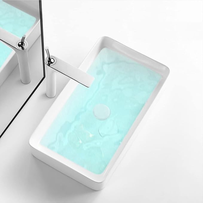 KINGWONG 24 Inch Rectangular Vessel Sink White Ceramic Above Counter Basin | Porcelain resists thermal shock & stains. Ultra-smooth glaze cleans in a wipe. Its 4.3" depth cuts water use and splash