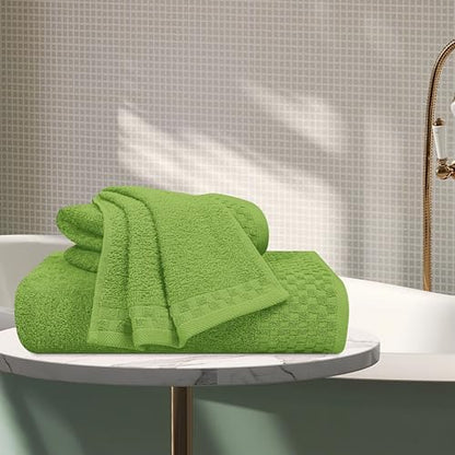 MyOwn Ultra Soft 3 Pack Cotton Towel Set, Contains a Bath Towels 28x55 inch, a Hand Towels 16x24 inch & a Wash Coths 12x12 inch, Ideal Everyday use, Compact & Lightweight - Kiwi Green