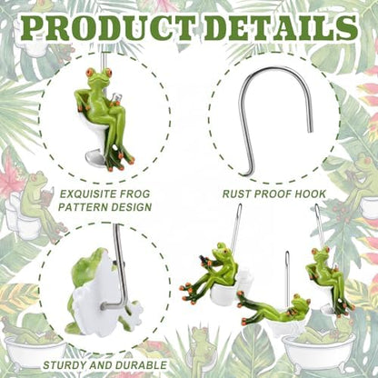 Roowest 12 Pcs Frog Shower Curtain Rings, Green Cute Stainless Steel
