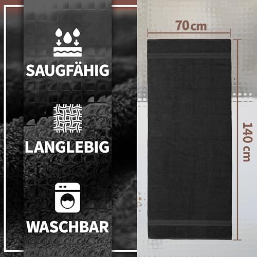 Pack of 2 Bath Towels - 100% Cotton, 500 g/m² - Soft, Absorbent & Durable - for Home, Sauna & Travel - 27 x 54 in, Black