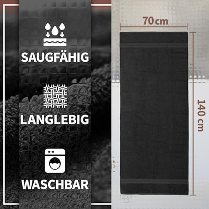 Pack of 2 Bath Towels - 100% Cotton, 500 g/m² - Soft, Absorbent & Durable - for Home, Sauna & Travel - 27 x 54 in, Black