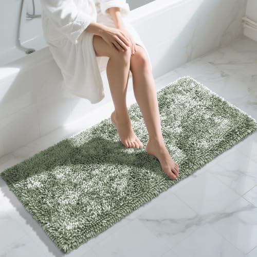 Yimobra Long Bathroom Rugs Runner 55x24 Inch, Extra Thick Soft Absorbent Chenille Bath Mat, Non Slip Machine Washable, Quick Dry Bath Rugs for Bathroom Floor, Tub and Shower, Sage Green