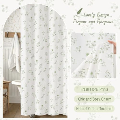Sage Green Floral Farmhouse French Vintage Cotton Shower Curtain 72Wx72H