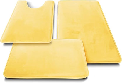 Clara Clark 3 Piece Bathroom Rugs Bath Mat Set, Velvet Memory Foam Bath Mats for Bathroom - Non-Slip, PVC Backing Bath Rugs, Washable - Dries Quickly, Yellow
