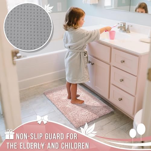 Yimobra Long Bathroom Rugs Runner 60x24 Inch, Extra Thick Soft Absorbent Chenille Bath Mat, Non Slip Machine Washable, Quick Dry Bath Rugs for Bathroom Floor, Tub and Shower, Pink