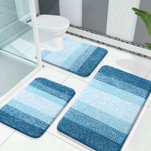 OLANLY Microfiber Bathroom Rugs Sets 3 Piece, 30"x20"+24"x16"+24"x20"