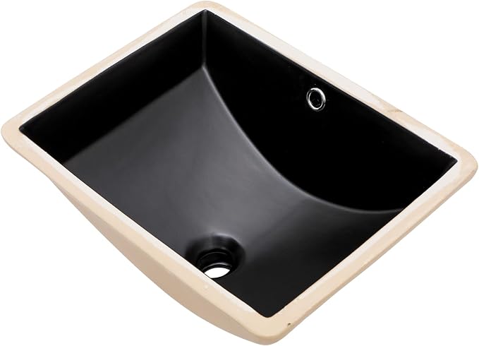 Black Ceramic 18"x14" Undermount Bathroom Lavatory Sink | Rectangle under counter black bathroom vessel sink for bathroom with overflow