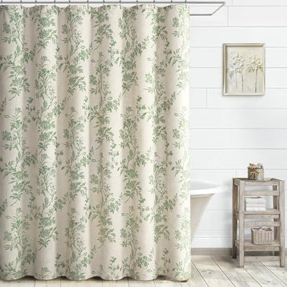 Sage Green Floral Shower Curtain,Vintage Linen Beige Cottagecore Shower Curtains for Bathroom, 72" W x 78" L