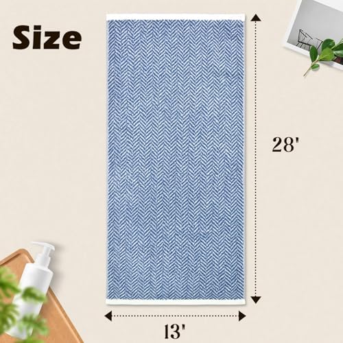 Cleanbear Blue Cotton Hand Towels with Herringbone Pattern, 13 x 28 Inches