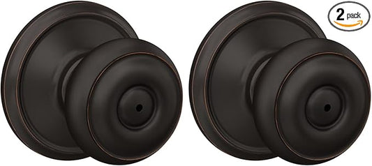 SCHLAGE F40 V GEO 716 Georgian Door Knob, Bed & Bath Privacy Lock, Aged Bronze (Pack of 2)