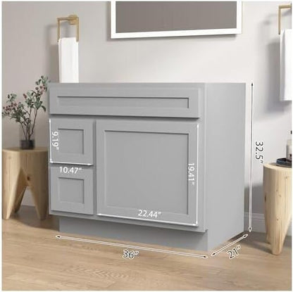 Vanity Art 36 Inch Single Bathroom Vanity Base Only Cabinet with 2 Functioning Shaker Drawers, Strudy Floor Mount Storage Cabinet Organizer for Bedroom, Living Room, Kitchen, VA4036-2LG