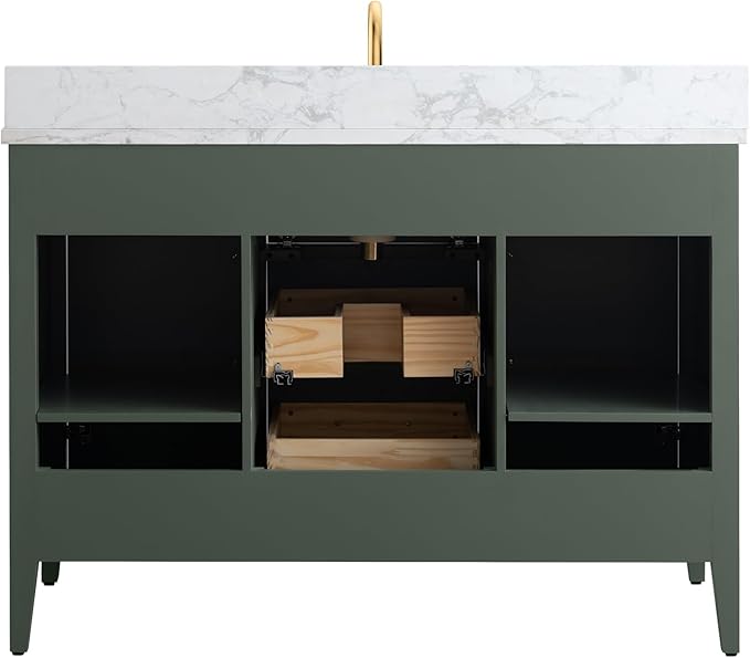 HomeBeyond 48 Inch Bathroom Vanity with Sink & Ceramic Top, Single Vanity Cabinet with Basin, Soft-Closing Doors & Matte Black Hardware, Vintage Green