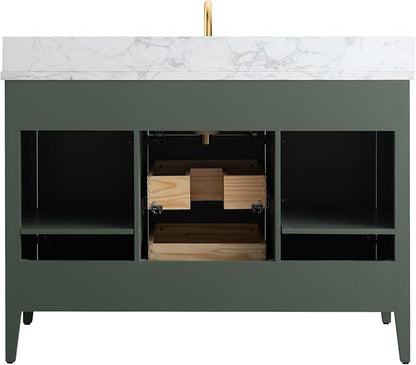 HomeBeyond 48 Inch Bathroom Vanity with Sink & Ceramic Top, Single Vanity Cabinet with Basin, Soft-Closing Doors & Matte Black Hardware, Vintage Green