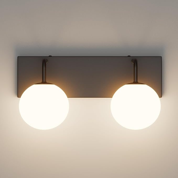 Tipace Black Vanity Light Fixtures, 2-Light Modern Bathroom Light Over Mirror with White Milk White Globe Glass for Bathroom (Exclude Bulb)