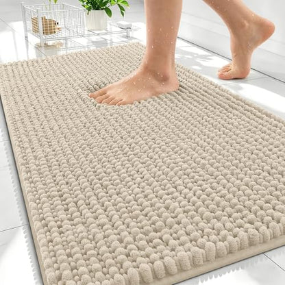 OLANLY Thick Chenille Bathroom Rugs 34x21, Soft Absorbent Bath Mat, Sand
