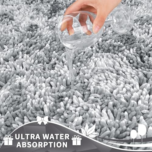 Yimobra Toilet Rugs U Shaped Washable, Extra Thick Soft Absorbent Chenille Contour Bathroom Rugs for Toilet 24x20 Inch, Quick Dry Non Slip Toilet Mat for Bath Floor, Light Grey