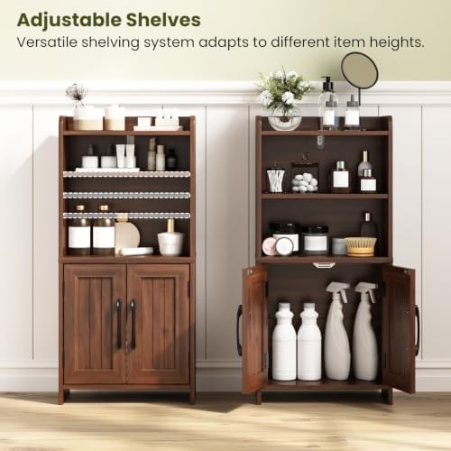 Small Bathroom Storage Cabinet with 2 Doors & Shelf, Line Walnut