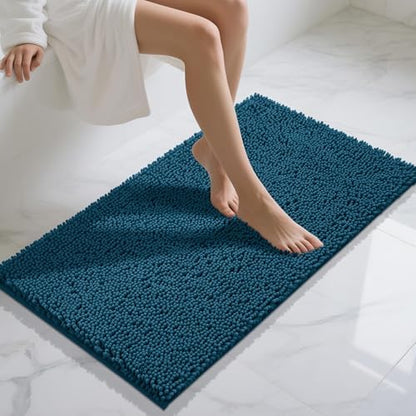 Yimobra Long Bathroom Rugs 44"x24", Extra Soft Non Slip Bath Mat for Tub, Super Absorbent Quick Dry Shaggy Rug Floor Carpet, Machine Washable,Peacock Blue