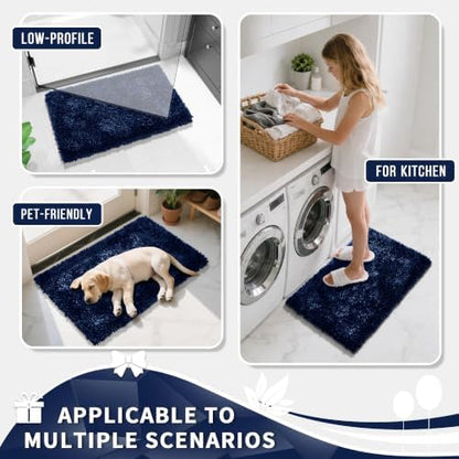 Yimobra Long Bathroom Rugs Runner 60x24 Inch, Extra Thick Soft Absorbent Chenille Bath Mat, Non Slip Machine Washable, Quick Dry Bath Rugs for Bathroom Floor, Tub and Shower, Navy Blue
