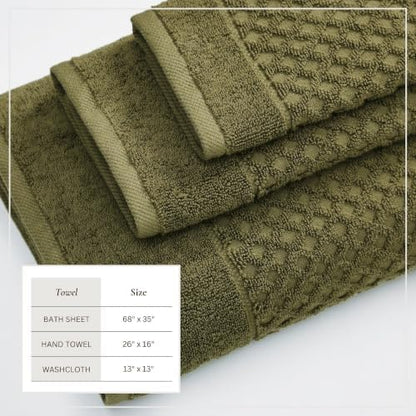 Great Bay Home Bath Towels - 100% Cotton 6 Piece Bath Sheet Set - Diamond Waffle Weave - Absorbent, Durable, Quick-Dry Towels for Bathroom (Olive)