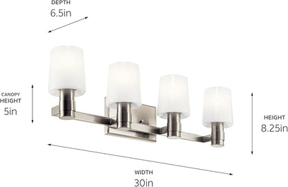 Kichler Adani 4-Light Vanity, Modern Light with Opal Glass in Brushed Nickel, Bathroom (8.25" x 30"), 55177NI