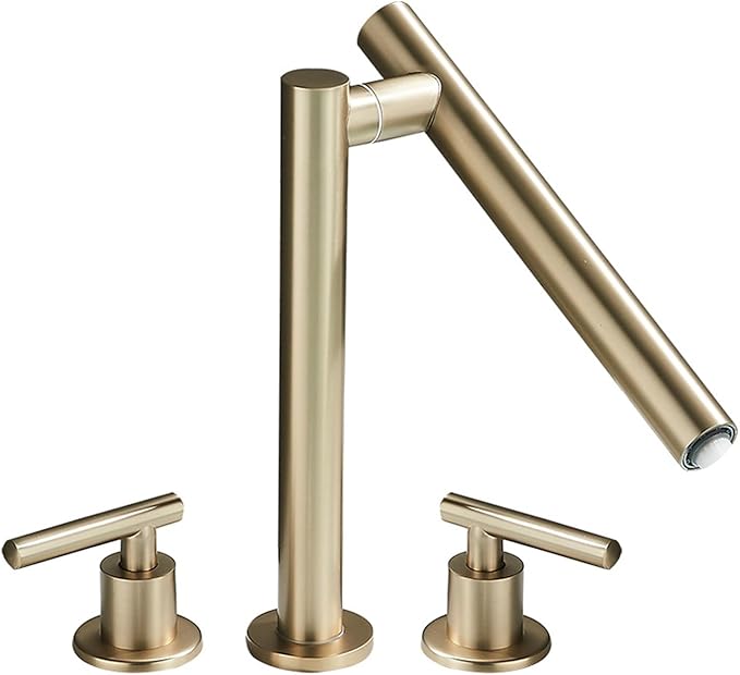 Bathroom Basin Mixer Faucet 3 Hole Swivel Brass Double Handle 3 Hole Basin Faucets-Brushed Gold
