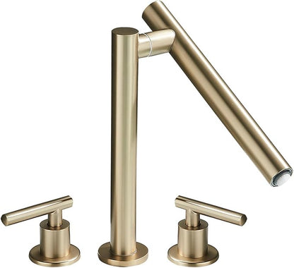 Bathroom Basin Mixer Faucet 3 Hole Swivel Brass Double Handle 3 Hole Basin Faucets-Brushed Gold