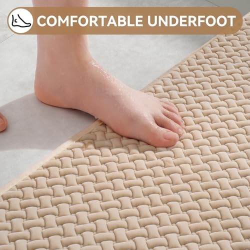 YDKGL Bathroom Rugs Non Slip, Foam Weave Texture Bath Mat, Brown 24x35
