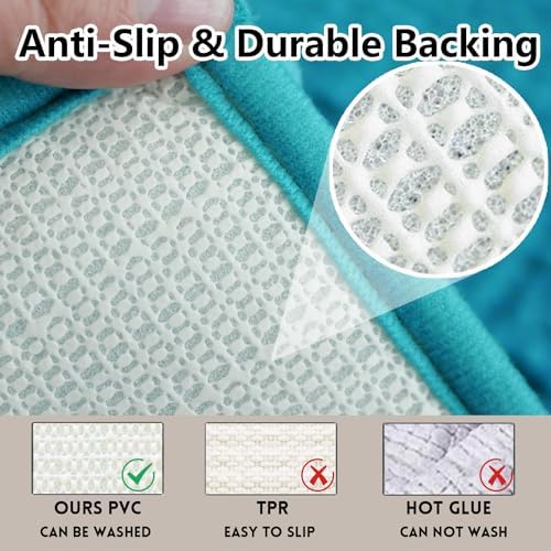 Bathroom Rugs Chenille, Extra Thick and Absorbent, Non-Slip, Machine Washable, Dry Quckily, Soft Cozy Plush, Used Under Shower Bathtub and Sink, Bath Mat Sets Turquoise