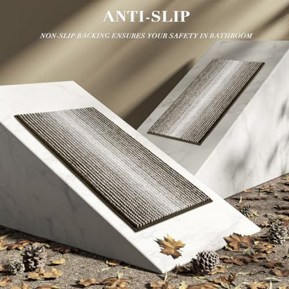 BSICPRO Bathroom Rugs Sets 2 Piece, Non Slip Striped Bath Mats, Latte