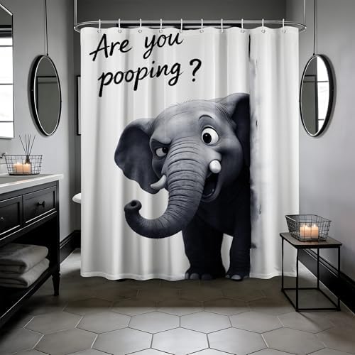 Funny Elephant Shower Curtain are You Pooping, 60x72 Inchs