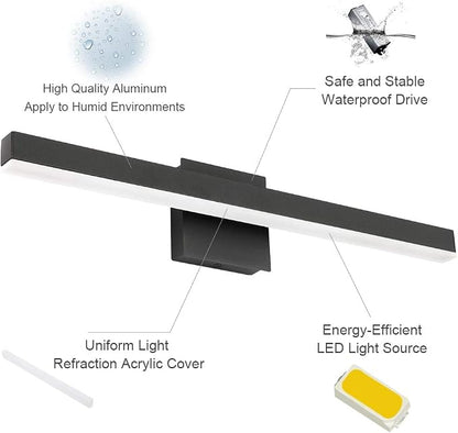 Aipsun 23.6 inch Modern Black Vanity Light LED Bathroom Vanity Light Fixtures Black Wall Light for Bathroom (White Light)