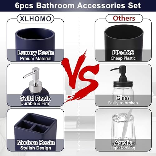 XLHOMO Resin Navy Blue Bathroom Accessories Set - Countertop Organizer