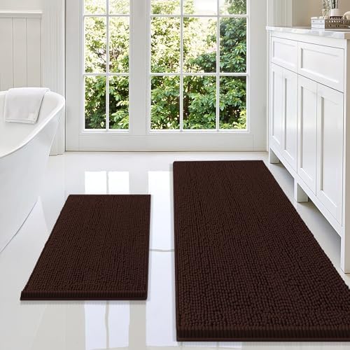 Smiry Chenille Bathroom Rugs Sets 2 Piece (59x20+24x16, Brown)
