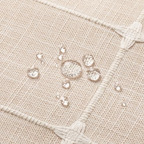 MitoVilla No Hooks Needed Boho Farmhouse Shower Curtain with Snap-in Liner, Cotton Linen Fabric Shower Curtains with Tassels for Rustic Neutral Bathroom Decor, Beige/Cream, 72 x 74