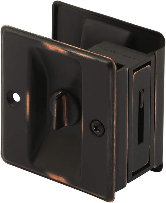 Prime-Line N 7319 Pocket Door Privacy Lock with Pull - Replace Old or Damaged Pocket Door Locks Quickly and Easily – Classic Bronze (Single Pack)