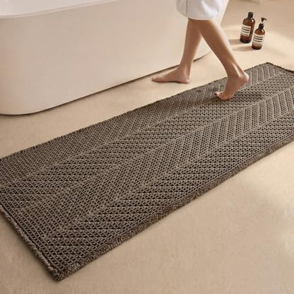 Sunfly Boho Herringbone Runner, Ultra Soft Non-Slip Waffle Bath Mat - Super Absorbent & Quick Dry Washable,Bathroom Runner Rug 24"x72" Taupe