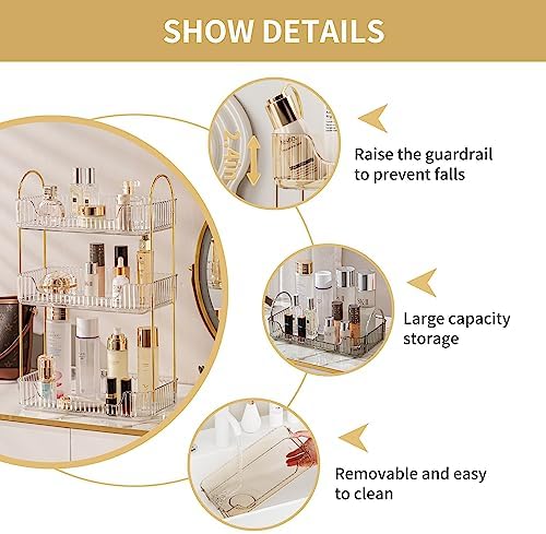 Akinbas 3 Tier Bathroom Organizer Countertop Makeup Perfume Tray Skincare Organizer for Bathroom Dresser Vanity (White)