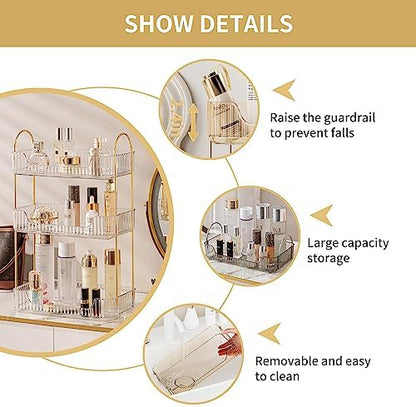 Akinbas 3 Tier Bathroom Organizer Countertop Makeup Perfume Tray Skincare Organizer for Bathroom Dresser Vanity (White)