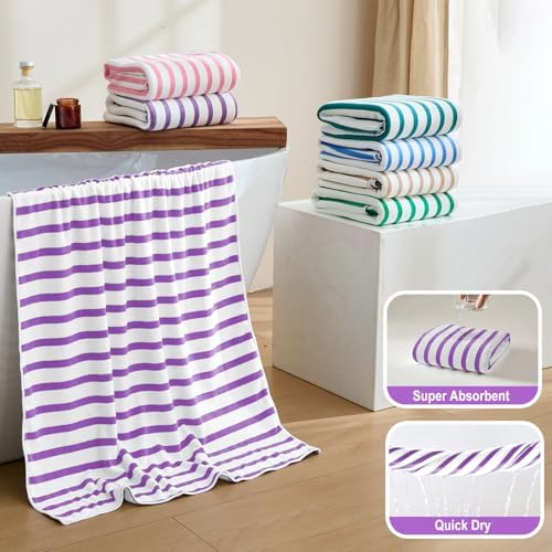 JML Microfiber Beach Towels, 4 Pack, 27" x 55", Cabana Stripe Purple