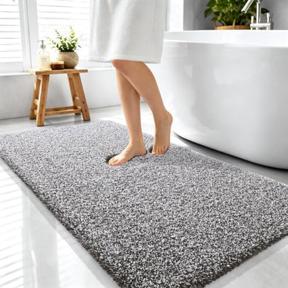 OLANLY Microfiber Bathroom Rugs 44x24, Quick Dry Mat, Dark Brown and White