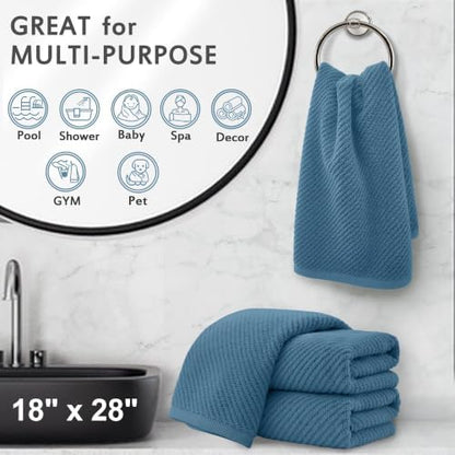 VOOVA & MOVAS Hand Towels 4PC, 100% Cotton, 18x28 in, Dark Blue