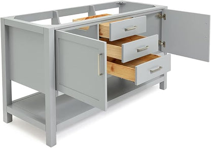 ARIEL Bayhill 60" Double Sink Base Cabinet in Grey