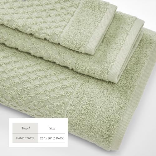 Great Bay Home Hand Towels - 100% Cotton 6 Pack 26x16 Hand Towel Set - Absorbent, Durable, Quick-Dry Towels for Bathroom (Pale Green)