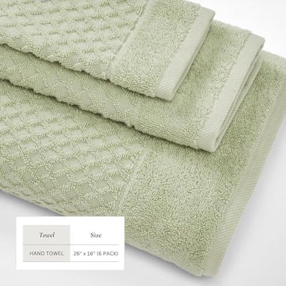 Great Bay Home Hand Towels - 100% Cotton 6 Pack 26x16 Hand Towel Set - Absorbent, Durable, Quick-Dry Towels for Bathroom (Pale Green)