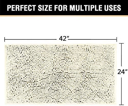 H.VERSAILTEX Microfiber Bath Rugs Chenille Floor Mat Ultra Soft Washable Bathroom Dry Fast Water Absorbent Bedroom Area Rugs, 24 x 42 - Inch, Cream