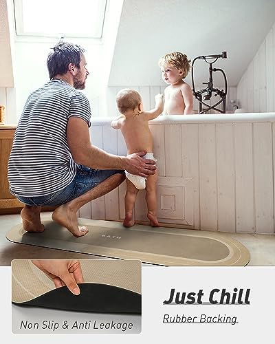 MontVoo Bath Mat Runner - Long Non Slip Absorbent Quick Dry Thin Bath Rug for Bathroom Floor Mat - Rubber Backed - Stain Resistant - Easy Care - Beige 17"x50"