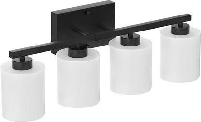 Honesorn 4-Light Vanity Lights, Matte Black Bathroom Light Fixtures | Black Bathroom Vanity Light, Wall Sconces with Milky White Frosted Shades Bedroom,E26 Socket(Bulbs Not Included)